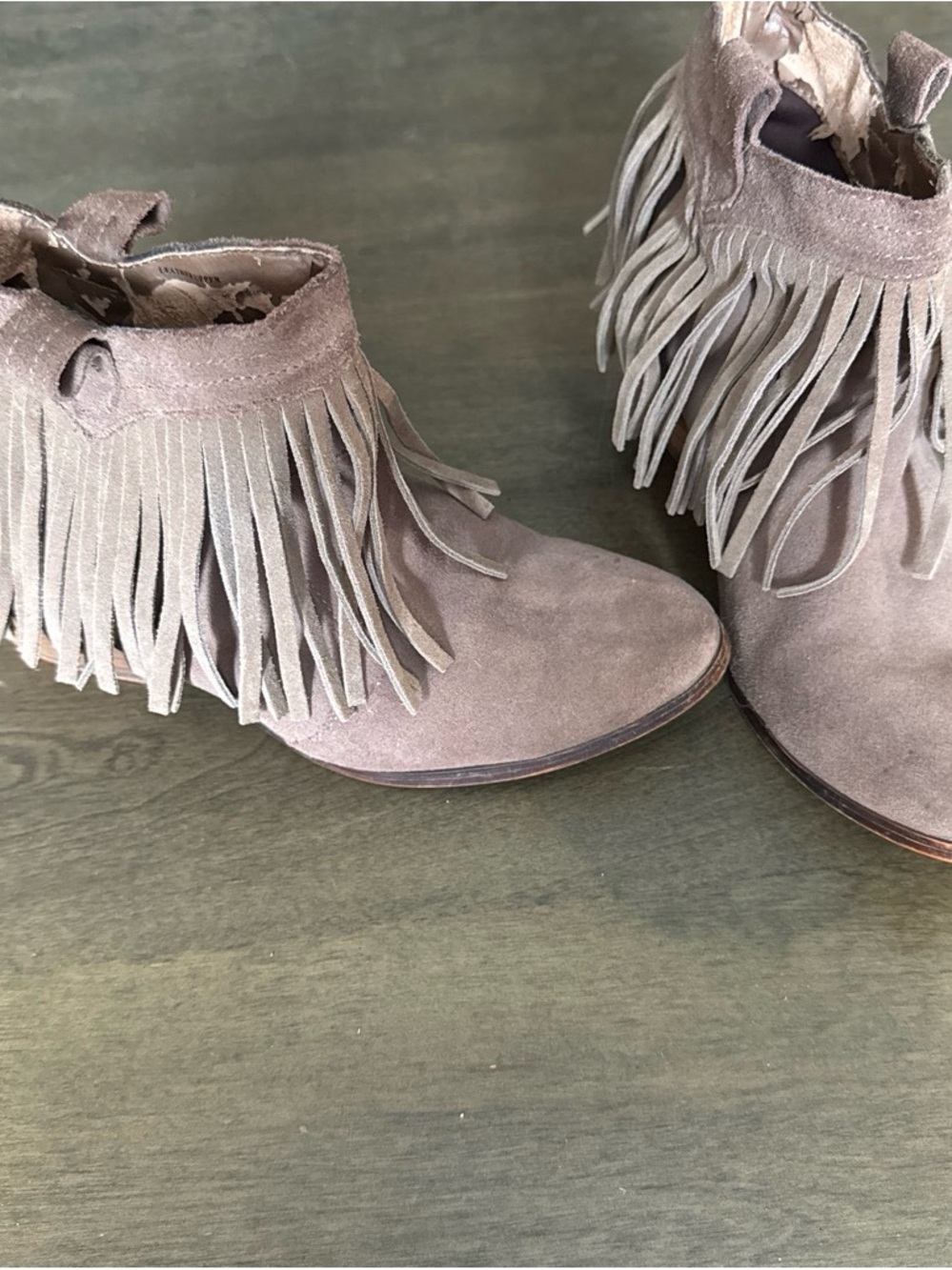 Suede Fringe Ankle Boots - Taupe